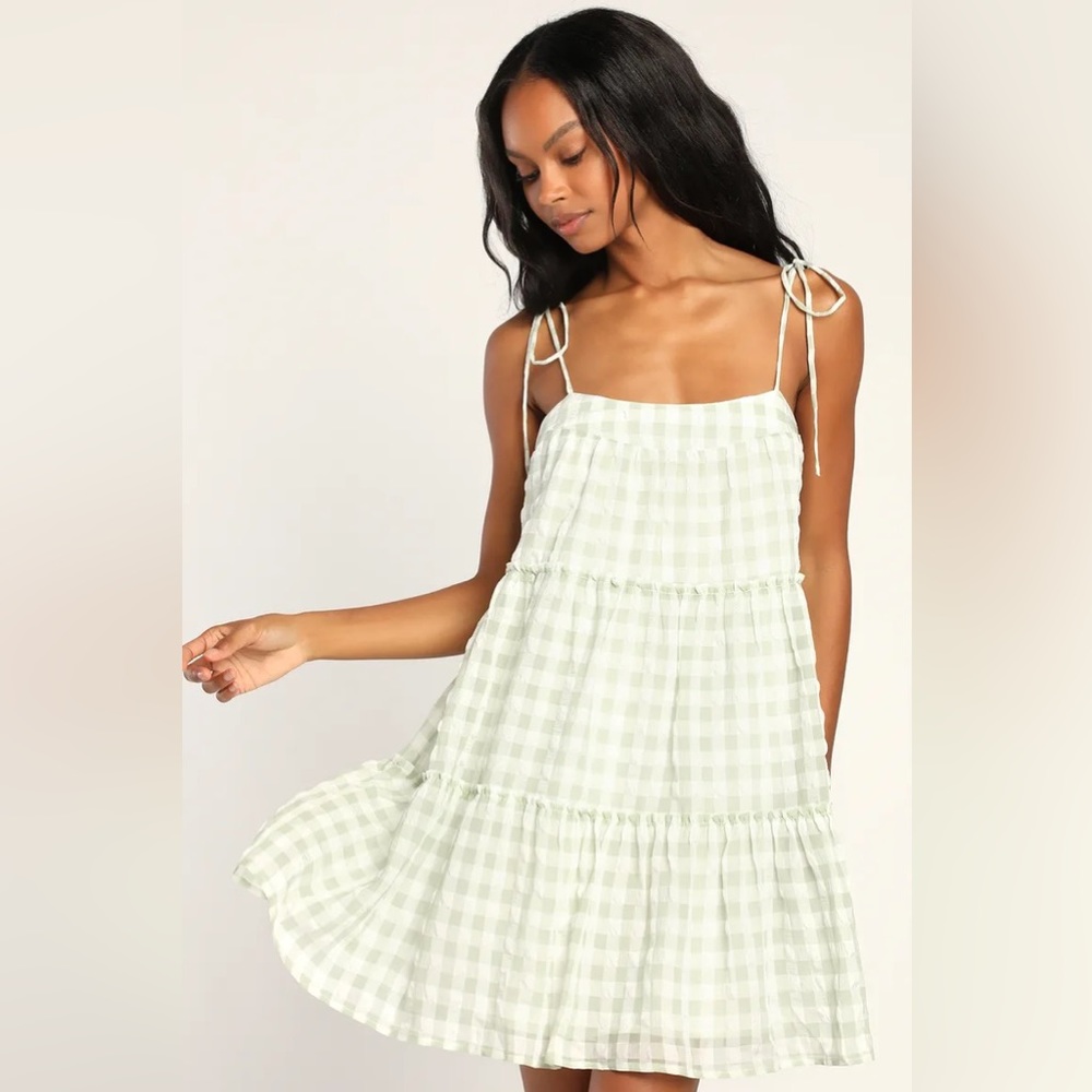 NWT Lulus Green Gingham Dress